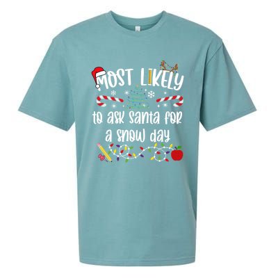 Teacher Christmas Most Likely To Ask Santa Snow Day Cu Gift Sueded Cloud Jersey T-Shirt