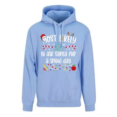 Teacher Christmas Most Likely To Ask Santa Snow Day Cu Gift Unisex Surf Hoodie