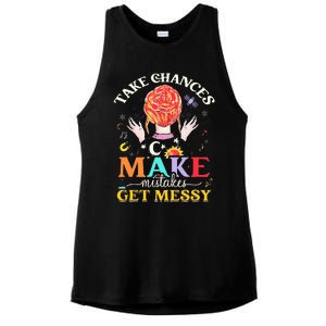 Take chances make mistakes Get Messy Science Teacher Ladies PosiCharge Tri-Blend Wicking Tank