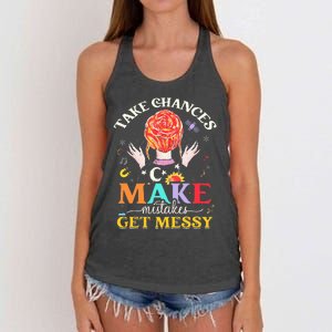 Take chances make mistakes Get Messy Science Teacher Women's Knotted Racerback Tank