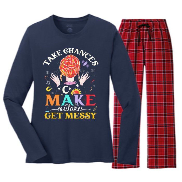 Take chances make mistakes Get Messy Science Teacher Women's Long Sleeve Flannel Pajama Set 