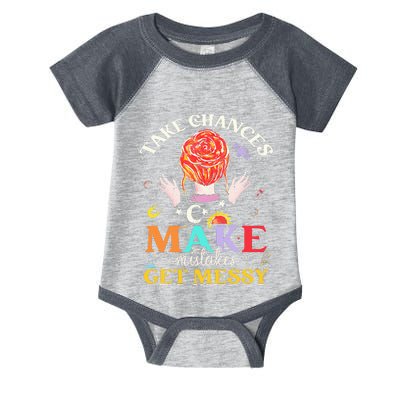 Take chances make mistakes Get Messy Science Teacher Infant Baby Jersey Bodysuit