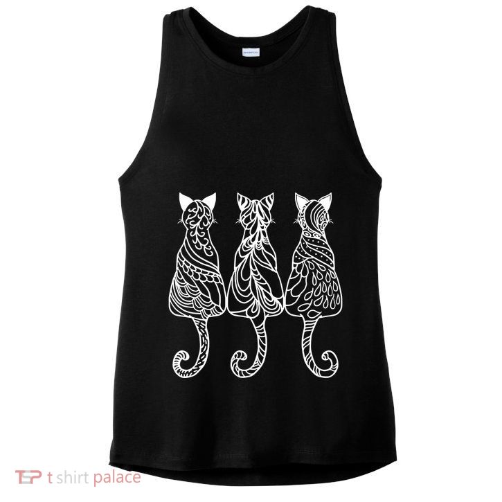 Three Cats Motif Paisley Cute Animal Cat Lovers Artists Ladies PosiCharge Tri-Blend Wicking Tank