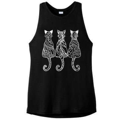 Three Cats Motif Paisley Cute Animal Cat Lovers Artists Ladies PosiCharge Tri-Blend Wicking Tank