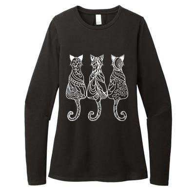 Three Cats Motif Paisley Cute Animal Cat Lovers Artists Womens CVC Long Sleeve Shirt