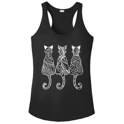 Three Cats Motif Paisley Cute Animal Cat Lovers Artists Ladies PosiCharge Competitor Racerback Tank