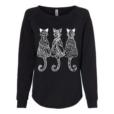 Three Cats Motif Paisley Cute Animal Cat Lovers Artists Womens California Wash Sweatshirt