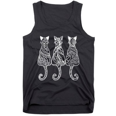 Three Cats Motif Paisley Cute Animal Cat Lovers Artists Tank Top