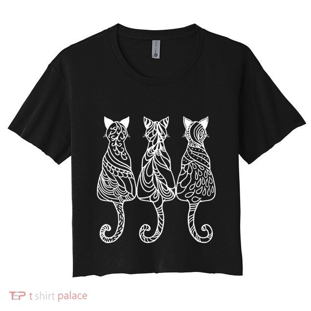 Three Cats Motif Paisley Cute Animal Cat Lovers Artists Crop Top