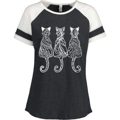 Three Cats Motif Paisley Cute Animal Cat Lovers Artists Enza Ladies Jersey Colorblock Tee