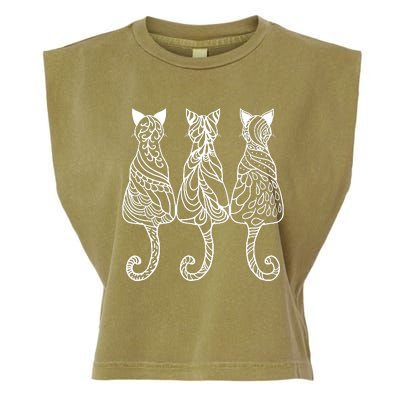 Three Cats Motif Paisley Cute Animal Cat Lovers Artists Garment-Dyed Women's Muscle Tee