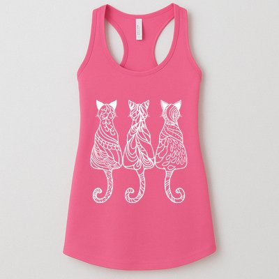 Three Cats Motif Paisley Cute Animal Cat Lovers Artists Womens Tank Top