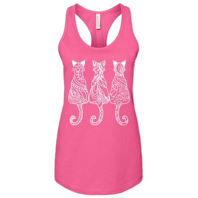 Three Cats Motif Paisley Cute Animal Cat Lovers Artists Women's Racerback Tank