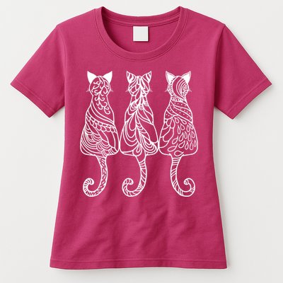 Three Cats Motif Paisley Cute Animal Cat Lovers Artists Women's T-Shirt