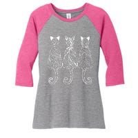 Three Cats Motif Paisley Cute Animal Cat Lovers Artists Women's Tri-Blend 3/4-Sleeve Raglan Shirt