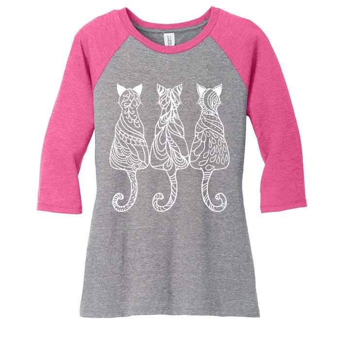 Three Cats Motif Paisley Cute Animal Cat Lovers Artists Women's Tri-Blend 3/4-Sleeve Raglan Shirt