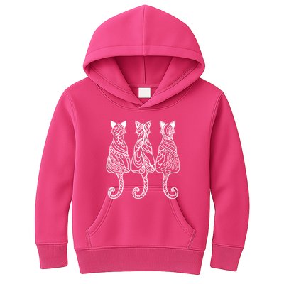 Three Cats Motif Paisley Cute Animal Cat Lovers Artists Kids Hoodie