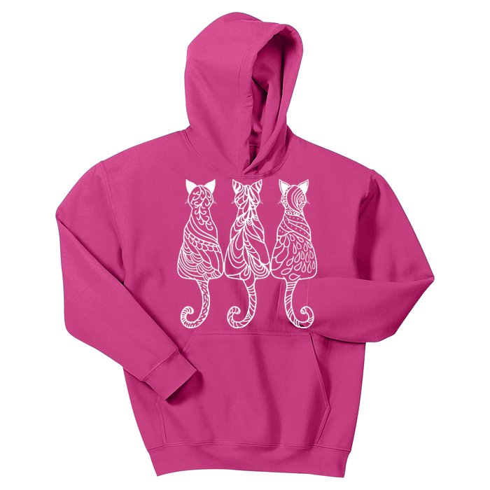 Three Cats Motif Paisley Cute Animal Cat Lovers Artists Kids Hoodie