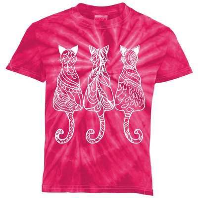 Three Cats Motif Paisley Cute Animal Cat Lovers Artists Kids Tie-Dye T-Shirt