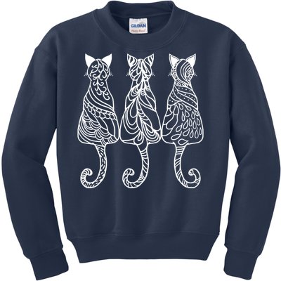 Three Cats Motif Paisley Cute Animal Cat Lovers Artists Kids Sweatshirt