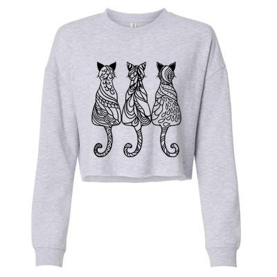 Three Cats Motif Paisley Cute Animal Cat Lovers Artists Cropped Pullover Crew