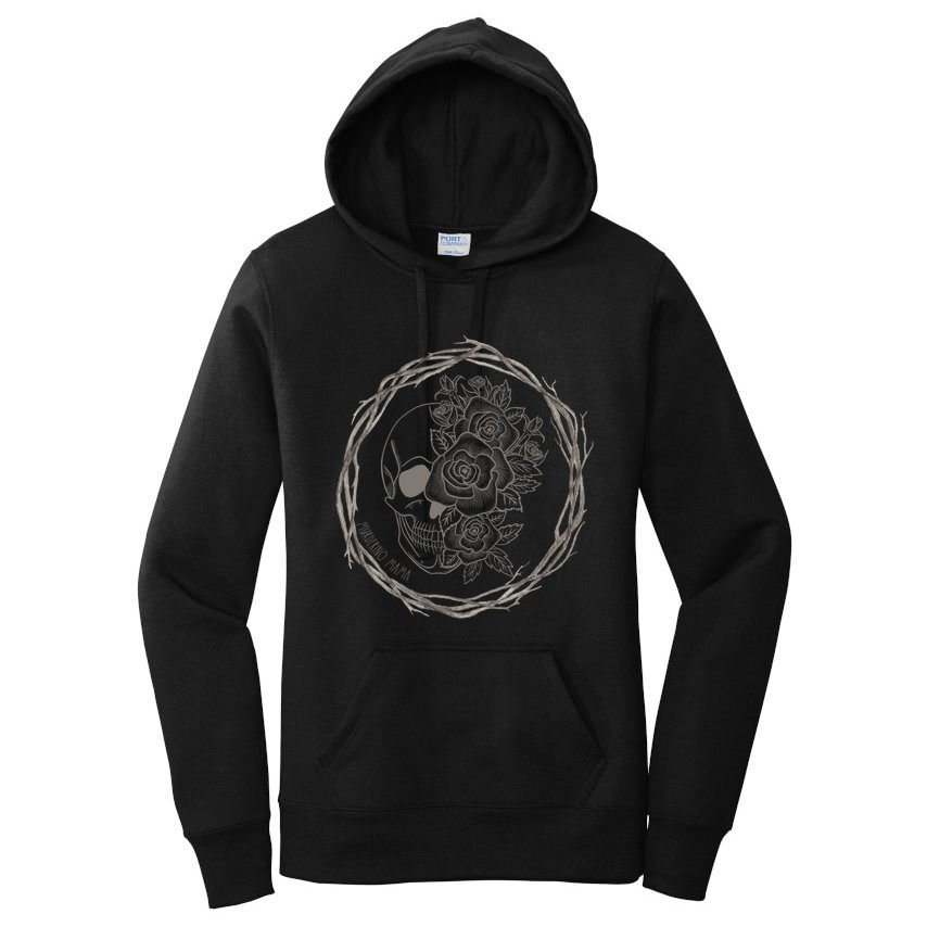 True Crime Mom Murderino Mama Black Skull Wreath Crime Show Gift Women's Pullover Hoodie
