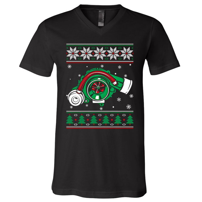 Turbo Car Mechanic Matching Ugly Christmas Racing Drifting Gift V-Neck T-Shirt