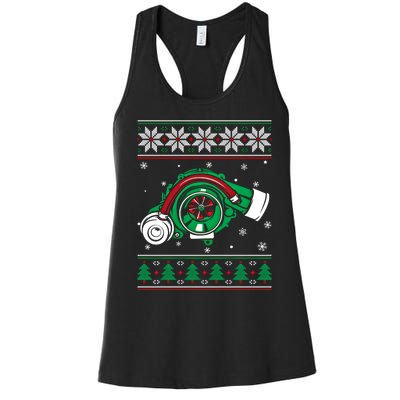 Turbo Car Mechanic Matching Ugly Christmas Racing Drifting Gift Women's Racerback Tank