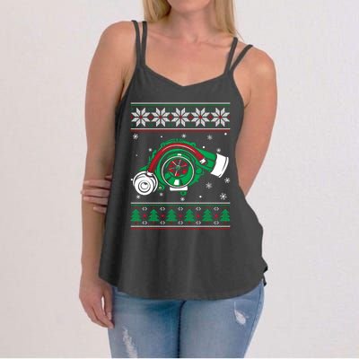 Turbo Car Mechanic Matching Ugly Christmas Racing Drifting Gift Women's Strappy Tank