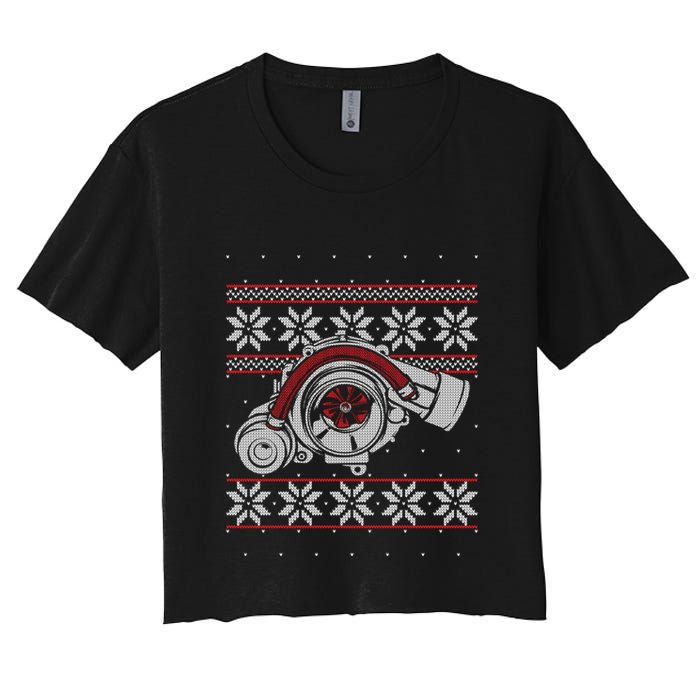 Turbo Car Mechanic Matching Ugly Christmas Racing Drifting Gift Women's Crop Top Tee