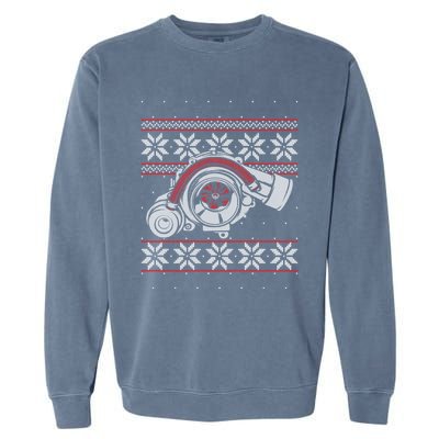 Turbo Car Mechanic Matching Ugly Christmas Racing Drifting Gift Garment-Dyed Sweatshirt