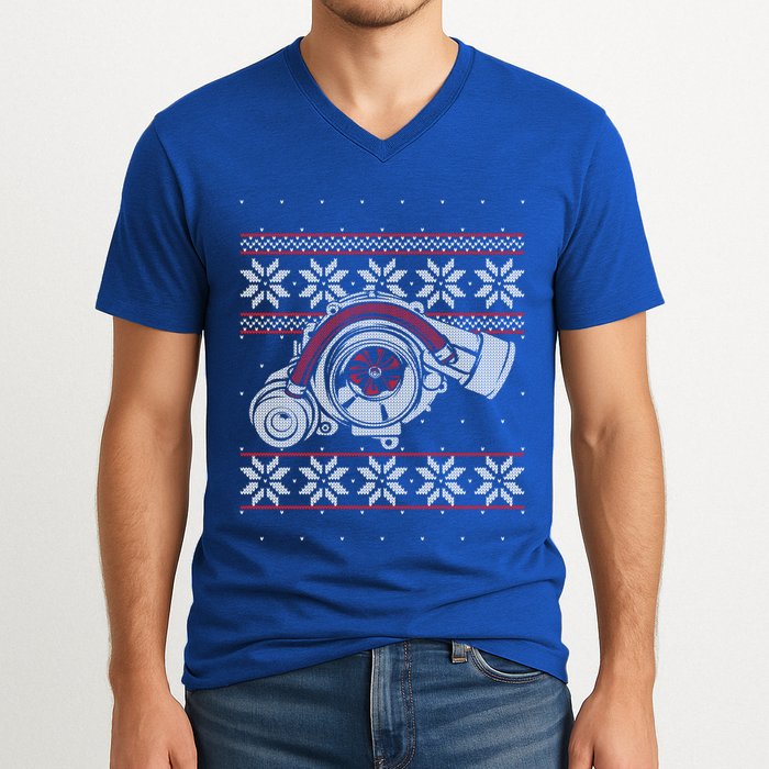 Turbo Car Mechanic Matching Ugly Christmas Racing Drifting Gift V-Neck T-Shirt