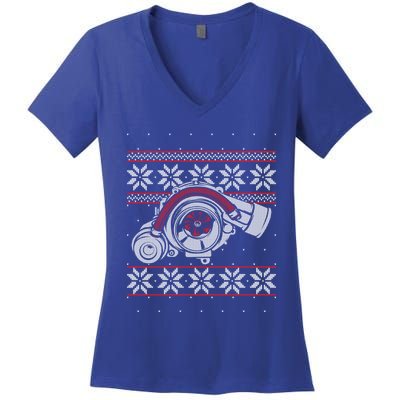 Turbo Car Mechanic Matching Ugly Christmas Racing Drifting Gift Women's V-Neck T-Shirt