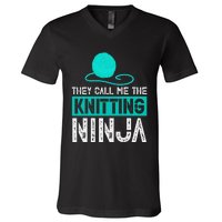 They Call Me the Knitting Ninja Funny Mom Grandma  V-Neck T-Shirt