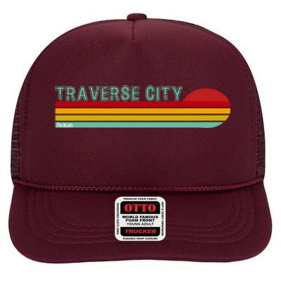 Traverse City Michigan High Crown Mesh Back Trucker Hat