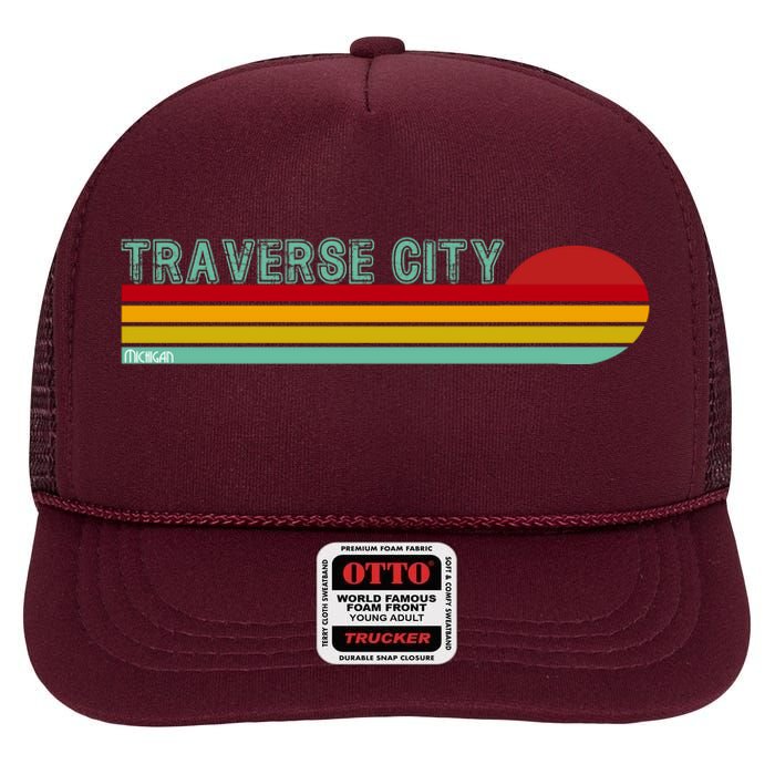 Traverse City Michigan High Crown Mesh Back Trucker Hat