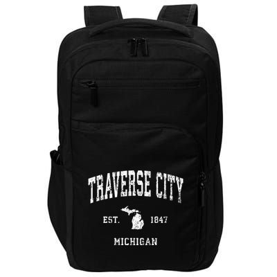 Traverse City Michigan Mi Vintage Athletic Sports Design Impact Tech Backpack