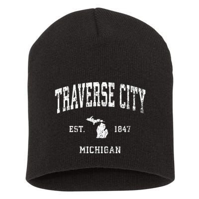 Traverse City Michigan Mi Vintage Athletic Sports Design Short Acrylic Beanie