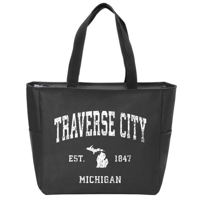 Traverse City Michigan Mi Vintage Athletic Sports Design Zip Tote Bag