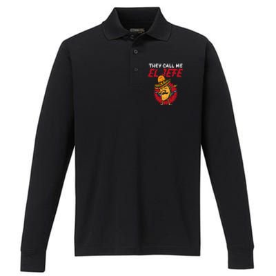 They Call Me El Jefe Taco Funny Boss Cinco De Mayo Boy Performance Long Sleeve Polo