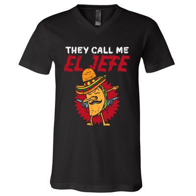 They Call Me El Jefe Taco Funny Boss Cinco De Mayo Boy V-Neck T-Shirt