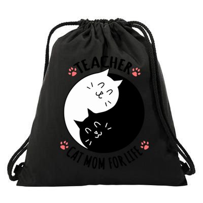 Teacher Cat Mom For Life Quote Mother's Day Gift Drawstring Bag