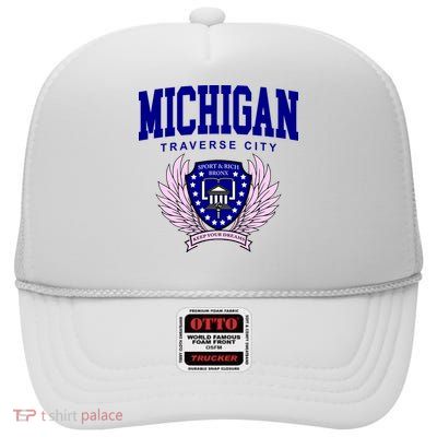 Traverse City Michigan Classy Logo High Crown Mesh Back Trucker Hat