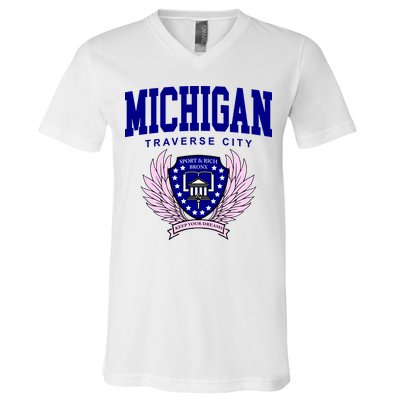 Traverse City Michigan Classy Logo V-Neck T-Shirt
