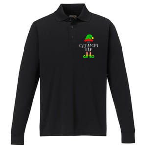 The Cat Mom Elf Funny Christmas Pet Lover Outfit Performance Long Sleeve Polo