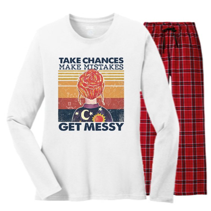 Take Chances Make Mistakes Get Messy Women's Long Sleeve Flannel Pajama Set 