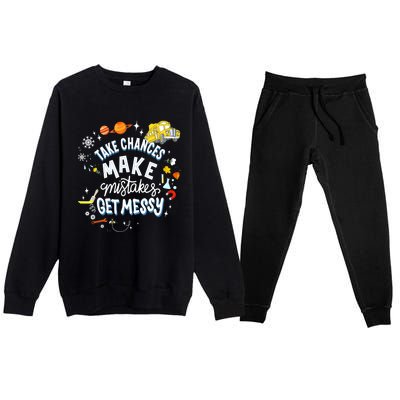 Take Chances Make Mistakes Get Messy For Women Premium Crewneck Sweatsuit Set