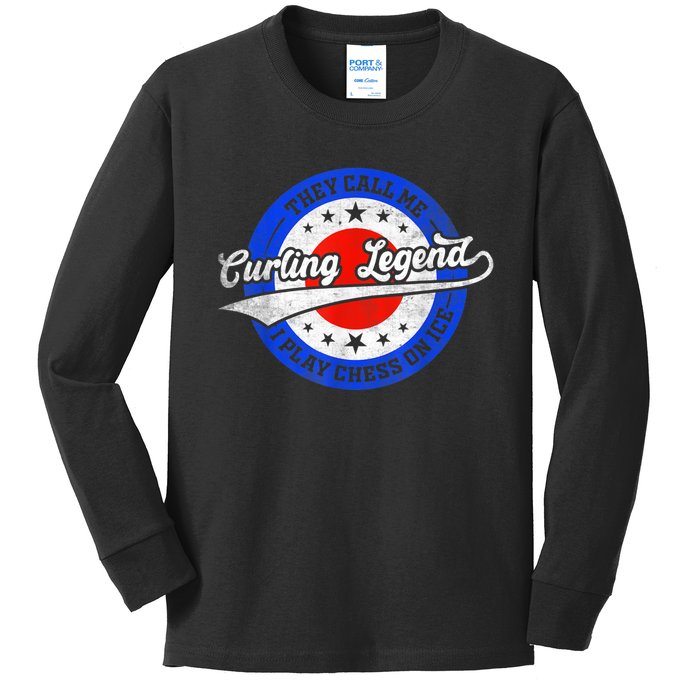 They Call Me Curling Legend I Play Chess On Ice Kids Long Sleeve Shirt