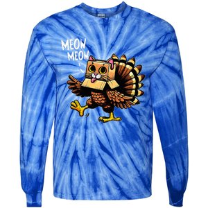 Turkey Cat Meow Happy Thanksgiving Day Tie-Dye Long Sleeve Shirt