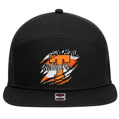 Tigers Claw Mark School Spirit 7 Panel Mesh Trucker Snapback Hat